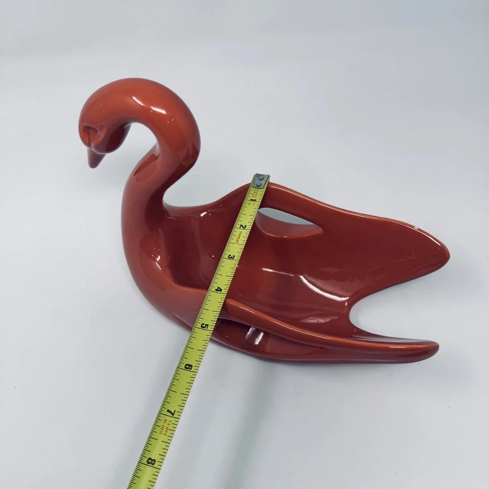 Vintage MidCentury Rust Orange Ceramic Swan Towel Holder Hollywood Regency Style
